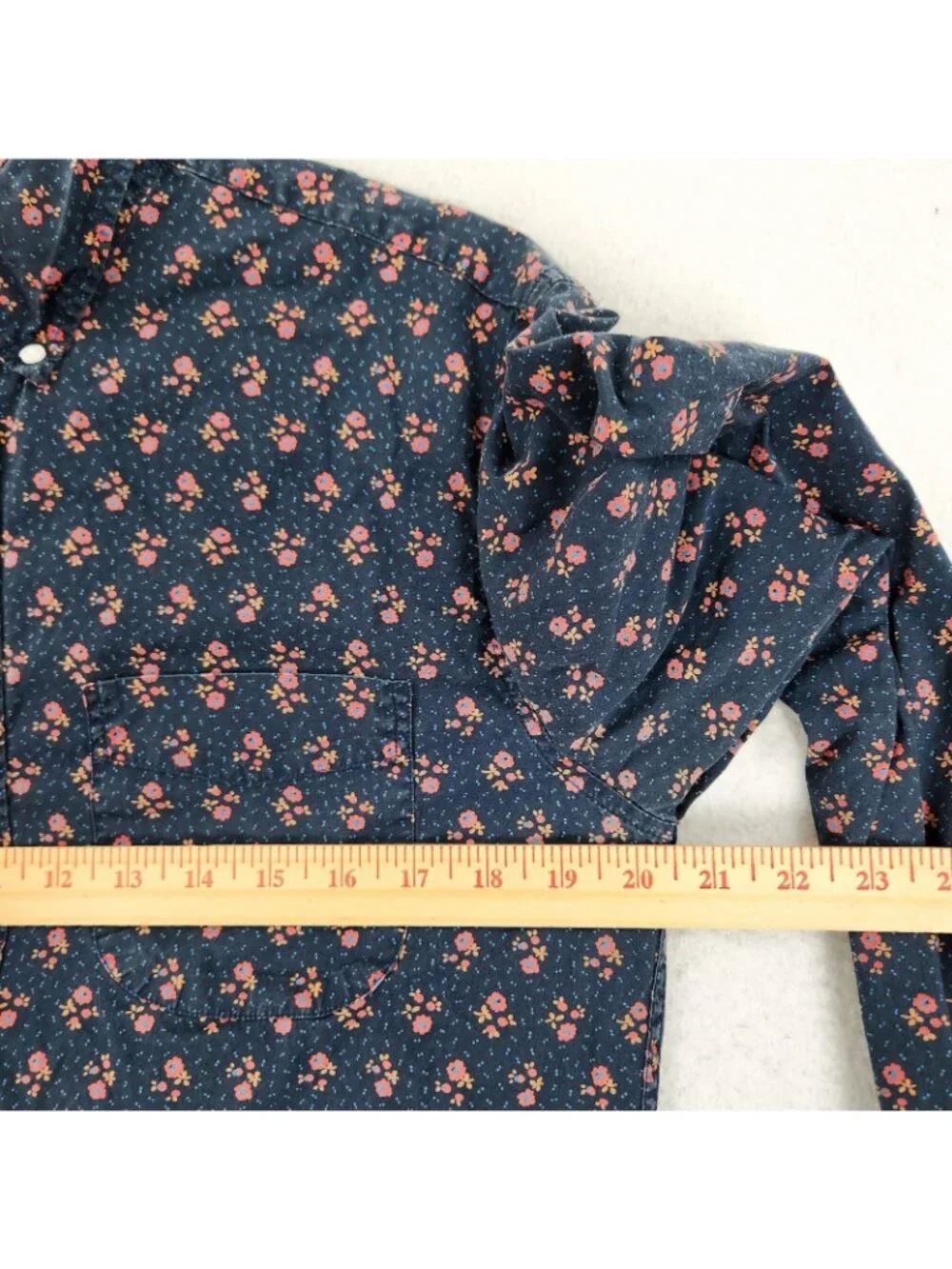 J Crew Shirt Mens Medium Blue Floral Secret Wash Shirting Slim Long Sleeve